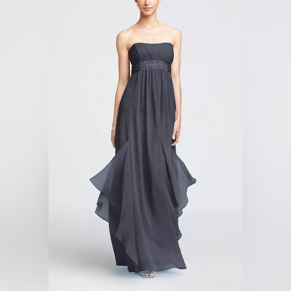 David’s Bridal Strapless Crinkle Chiffon Dress Godets, Style#F14865-ButterYellow